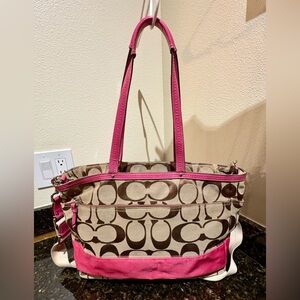 Coach Pink and Brown Signature Tote